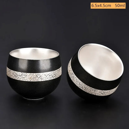 Blue and White Gilt Silver Teacup Handmade Ceramic Boutique Tea Cup Portable Single Cup Tea Bowl Household Teaware Accessories