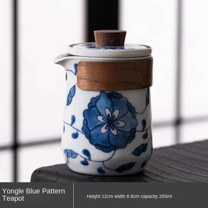 Blue and White Interlock Branch Lotus Teapot Vintage Tea Water Separation Express Single Teapot Kung Fu Tea Set Teacup Coaster