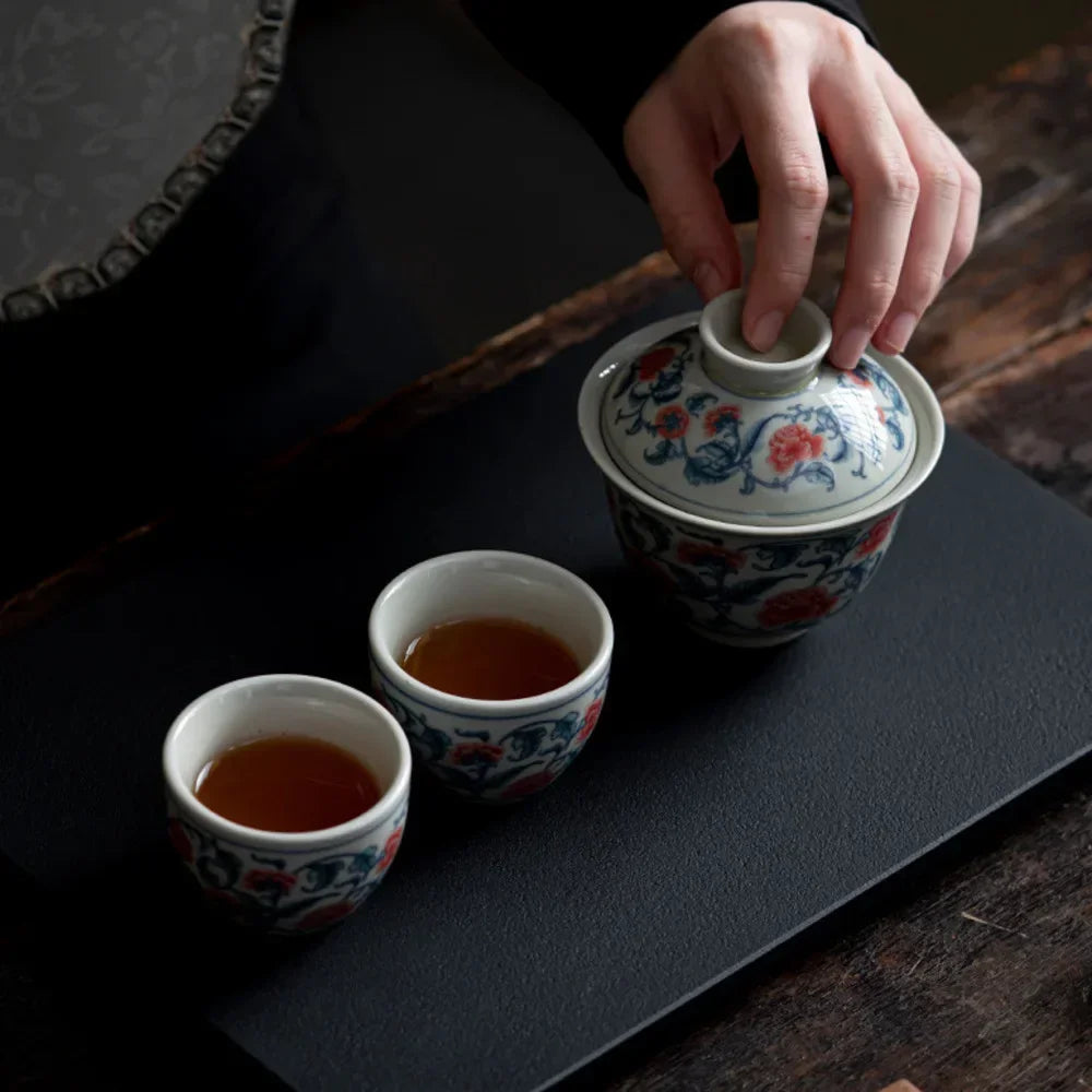 Blue and White Peony Tea Set Complete Set Zen Tea Ceremony Set Teapot and Tea Cup Bowl Set Drinkware Accessories Craft Gift Box