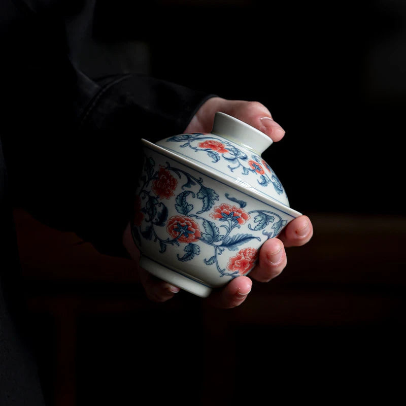 Blue and White Peony Tea Set Complete Set Zen Tea Ceremony Set Teapot and Tea Cup Bowl Set Drinkware Accessories Craft Gift Box
