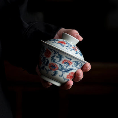 Blue and White Peony Tea Set Complete Set Zen Tea Ceremony Set Teapot and Tea Cup Bowl Set Drinkware Accessories Craft Gift Box