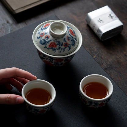 Blue and White Peony Tea Set Complete Set Zen Tea Ceremony Set Teapot and Tea Cup Bowl Set Drinkware Accessories Craft Gift Box