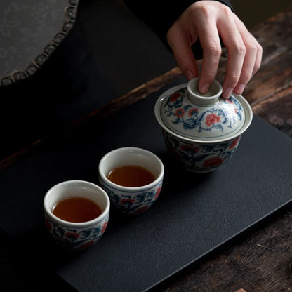 Blue and White Peony Tea Set Complete Set Zen Tea Ceremony Set Teapot and Tea Cup Bowl Set Drinkware Accessories Craft Gift Box