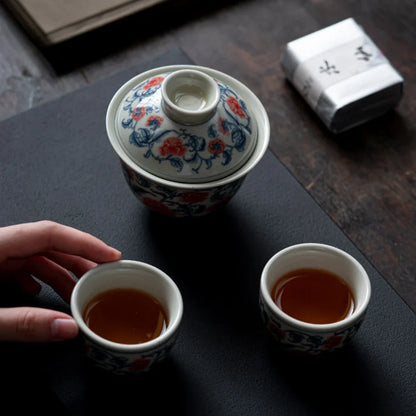 Blue and White Peony Tea Set Complete Set Zen Tea Ceremony Set Teapot and Tea Cup Bowl Set Drinkware Accessories Craft Gift Box