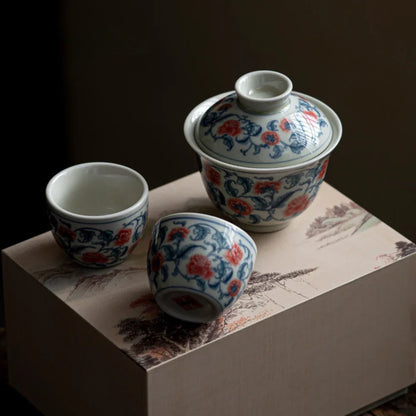 Blue and White Peony Tea Set Complete Set Zen Tea Ceremony Set Teapot and Tea Cup Bowl Set Drinkware Accessories Craft Gift Box