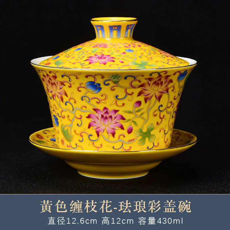 Blue and White Porcelain Gaiwan Ice Plum Tea Tureen Kung Fu Tea Maker Tea Set Teacup Ceramic Enamel Color Tea Bowl Tea Dispenser