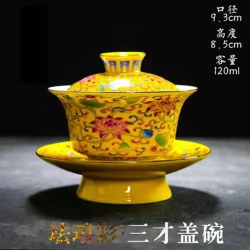 Blue and White Porcelain Gaiwan Ice Plum Tea Tureen Kung Fu Tea Maker Tea Set Teacup Ceramic Enamel Color Tea Bowl Tea Dispenser