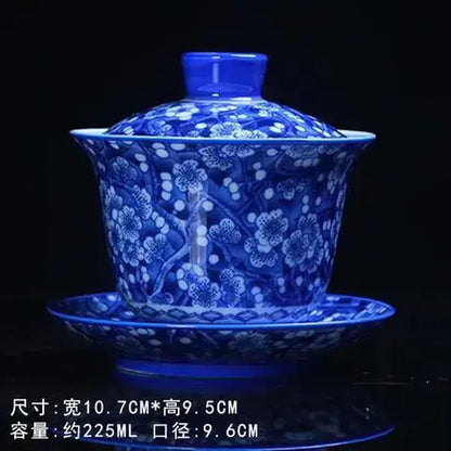 Blue and White Porcelain Gaiwan Ice Plum Tea Tureen Kung Fu Tea Maker Tea Set Teacup Ceramic Enamel Color Tea Bowl Tea Dispenser