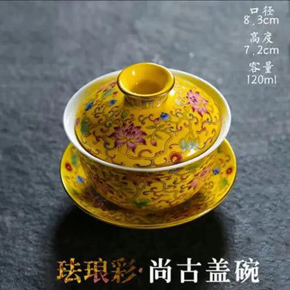 Blue and White Porcelain Gaiwan Ice Plum Tea Tureen Kung Fu Tea Maker Tea Set Teacup Ceramic Enamel Color Tea Bowl Tea Dispenser