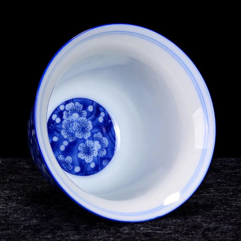 Blue and White Porcelain Gaiwan Ice Plum Tea Tureen Kung Fu Tea Maker Tea Set Teacup Ceramic Enamel Color Tea Bowl Tea Dispenser