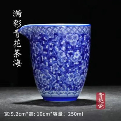 Blue and White Porcelain Gaiwan Ice Plum Tea Tureen Kung Fu Tea Maker Tea Set Teacup Ceramic Enamel Color Tea Bowl Tea Dispenser