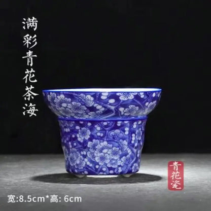 Blue and White Porcelain Gaiwan Ice Plum Tea Tureen Kung Fu Tea Maker Tea Set Teacup Ceramic Enamel Color Tea Bowl Tea Dispenser