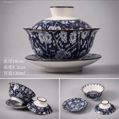 Blue and White Porcelain Tea Cup Jingdezhen Ceramics Chinese Tea Set Gaiwan Elegant Retro Teaware Teacups Chawan with Lid Tureen