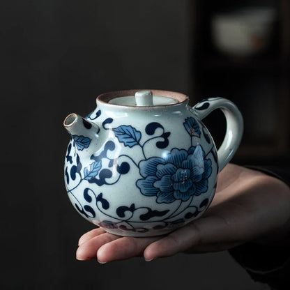 Blue and White Porcelain Teapot Handmade Ceramic Teapot Kung Fu Tea Set Small Single Pot Handle Pot Tea Making Device Tea Pot