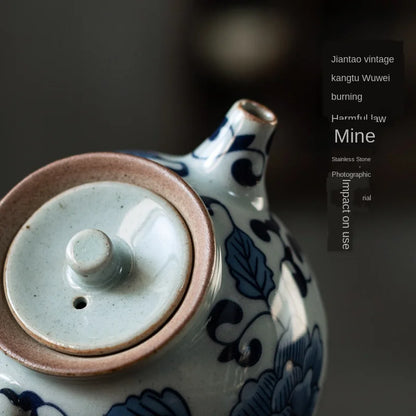 Blue and White Porcelain Teapot Handmade Ceramic Teapot Kung Fu Tea Set Small Single Pot Handle Pot Tea Making Device Tea Pot