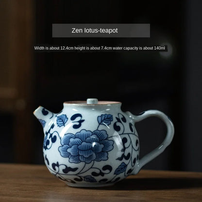 Blue and White Porcelain Teapot Handmade Ceramic Teapot Kung Fu Tea Set Small Single Pot Handle Pot Tea Making Device Tea Pot