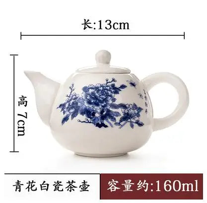 Blue and White Porcelain Teapot, Household Handhold Teapot, Filter Handmade, Exquisite Hollow Tea Set, Kungfu Ceramics