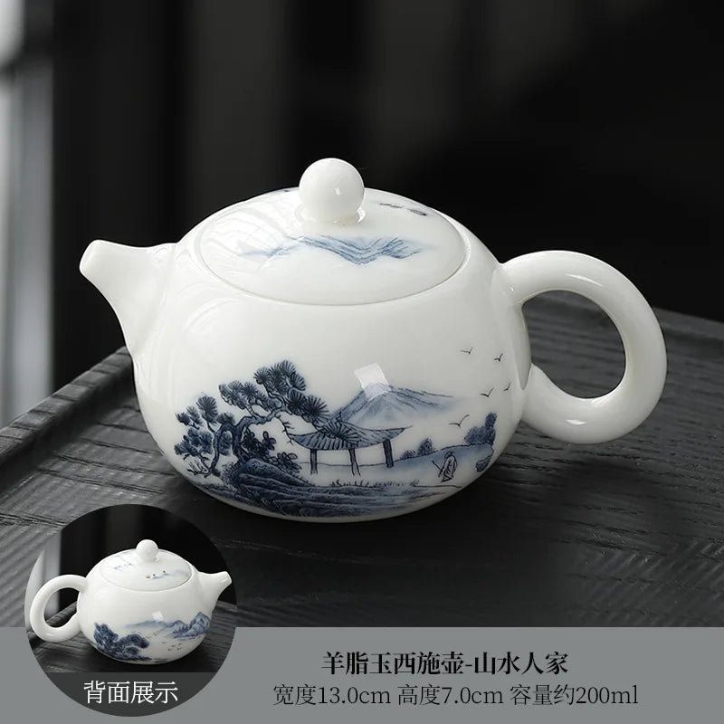 Blue and White Xishi Teapot Chinese Ceramic Kung Fu Teaware Tea Kettle for Home Use Tea Set Handpainted High End Tea Pots