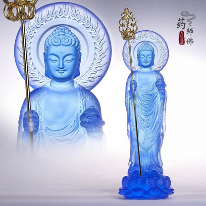 Blue glazed Dunhuang statues Medicine Buddha Decoration Ancient Method for Making Light Buddha