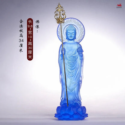 Blue glazed Dunhuang statues Medicine Buddha Decoration Ancient Method for Making Light Buddha