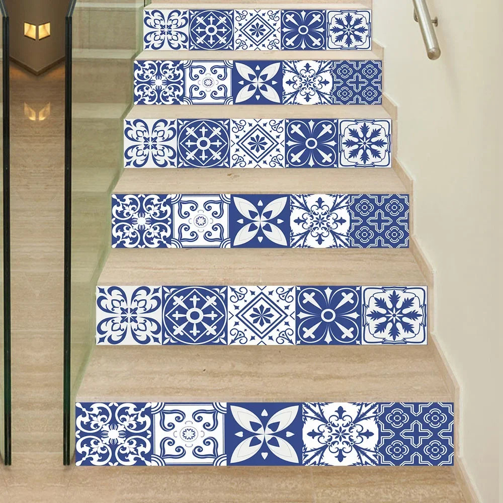 Blue tiled patterned frosted floor for kitchen backsplash tabletop wardrobe refurbished wall sticker room decoration accessories