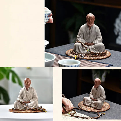 Bodhidharma Zen Purple Sand Buddhism Indian Figure Statues for Decoration Home Living Room Tea Room Ceramic Crafts Handmade