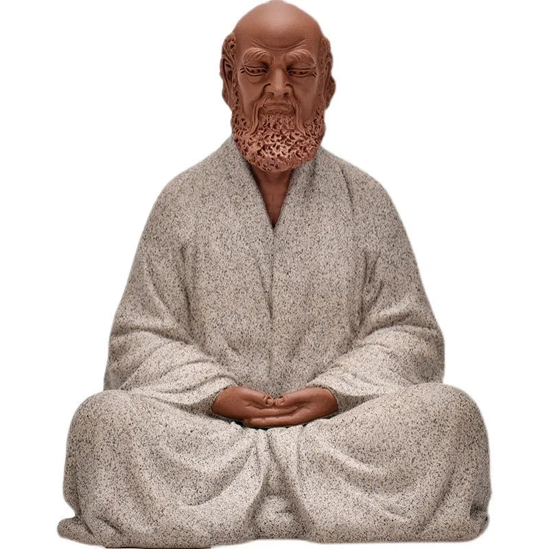 Bodhidharma Zen Purple Sand Buddhism Indian Figure Statues for Decoration Home Living Room Tea Room Ceramic Crafts Handmade