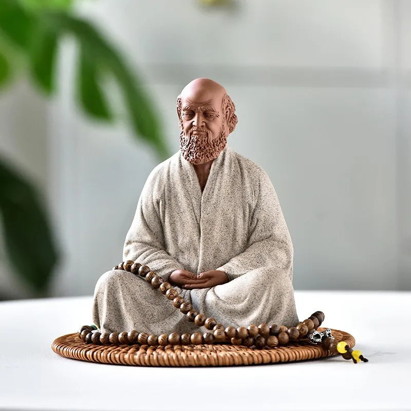 Bodhidharma Zen Purple Sand Buddhism Indian Figure Statues for Decoration Home Living Room Tea Room Ceramic Crafts Handmade