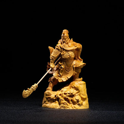 Bodhisattva Guan Yu Statue Three Kingdoms Guandi Buddha Statue Solid Wood Feng Shui Ornaments Boxwood Carving Home Decorations