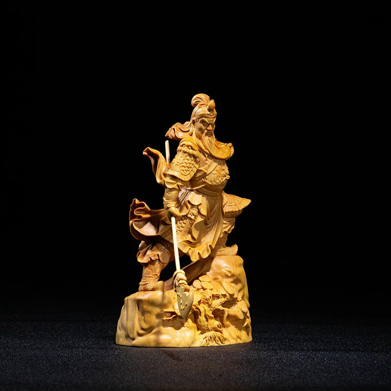 Bodhisattva Guan Yu Statue Three Kingdoms Guandi Buddha Statue Solid Wood Feng Shui Ornaments Boxwood Carving Home Decorations