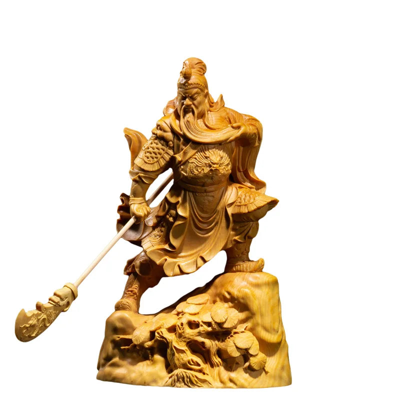 Bodhisattva Guan Yu Statue Three Kingdoms Guandi Buddha Statue Solid Wood Feng Shui Ornaments Boxwood Carving Home Decorations