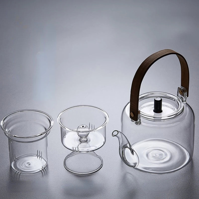 Boiling Kettle Electric Ceramic Furnace Heating Filtered Glass Steaming Teapot Tea Kettle Flower Tea Pot Flat Bamboo Teapot