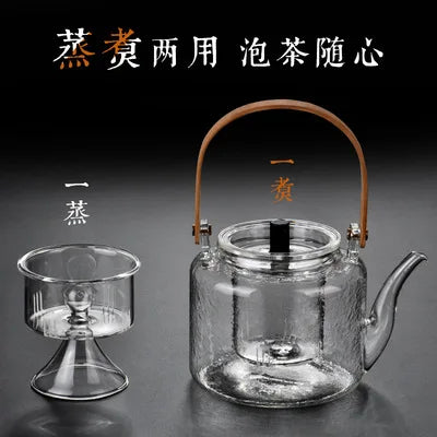 Boiling Kettle Electric Ceramic Furnace Heating Filtered Glass Steaming Teapot Tea Kettle Flower Tea Pot Flat Bamboo Teapot
