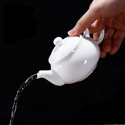 Bone China Handmade Ruyi Pot, Ceramic Black Tea Maker, White Porcelain Household Filter Flower Tea Teapot
