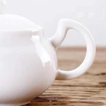 Bone China Handmade Ruyi Pot, Ceramic Black Tea Maker, White Porcelain Household Filter Flower Tea Teapot