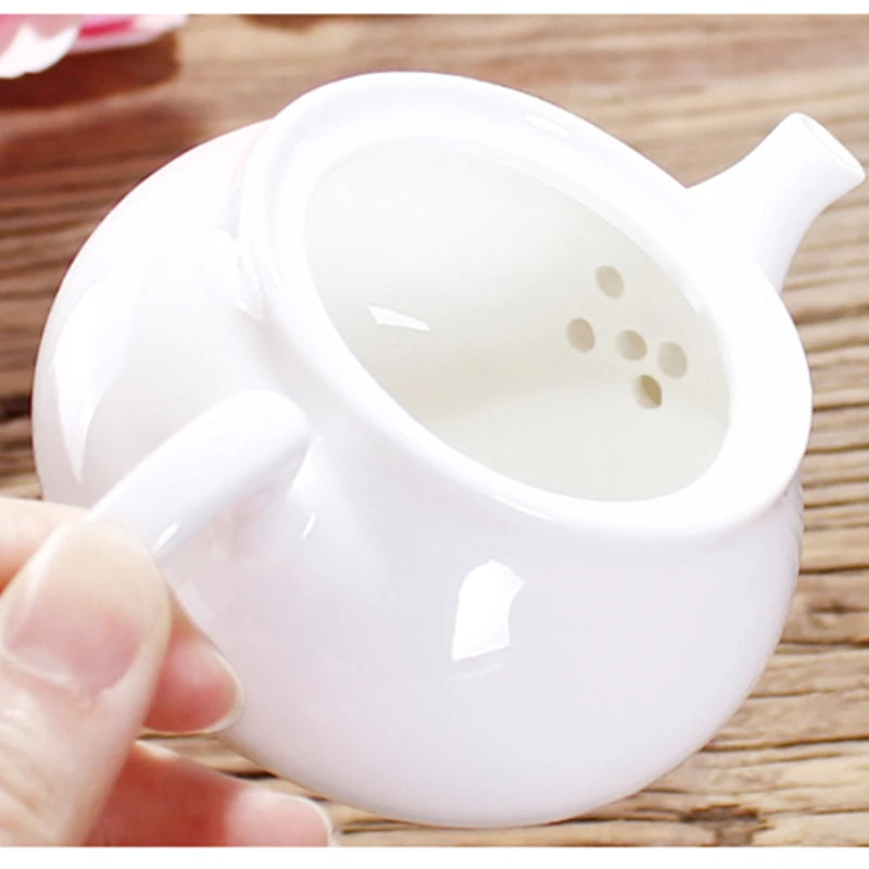 Bone China Handmade Ruyi Pot, Ceramic Black Tea Maker, White Porcelain Household Filter Flower Tea Teapot