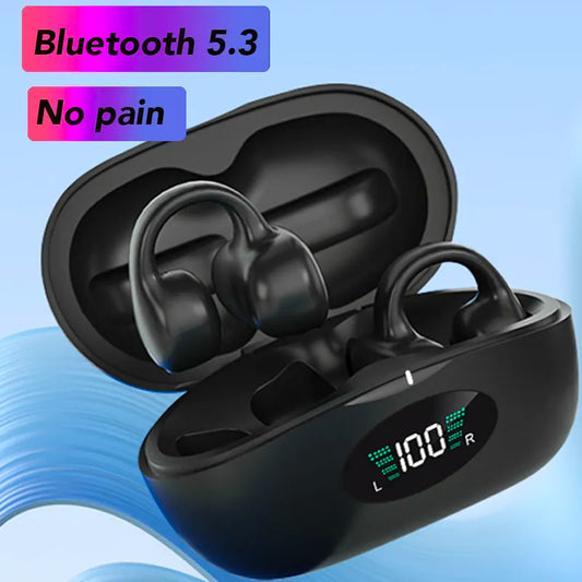 Bone Conduction Earphones Bluetooth 5.3 Ear Clip on Ear Earring Wireless Headphones Sports Hifi Headsets Ear Hook With Mic