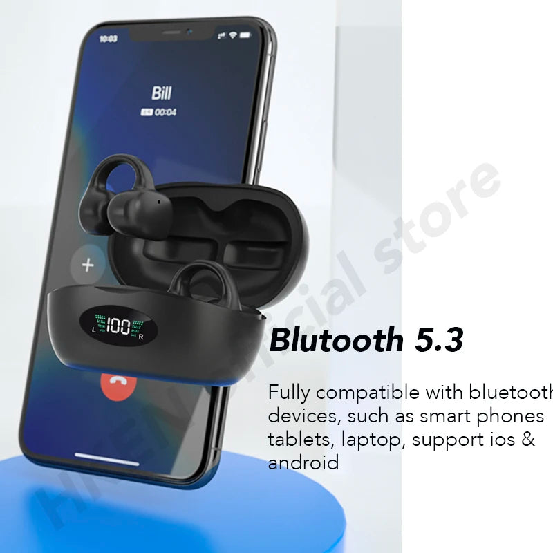 Bone Conduction Earphones Bluetooth 5.3 Ear Clip on Ear Earring Wireless Headphones Sports Hifi Headsets Ear Hook With Mic