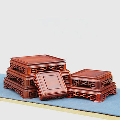 Bonsai Square Redwood Carve Base Hollow Out Pedestal Nature Redwood Display Shelf Flower Stands Vase Tray Planter Pots