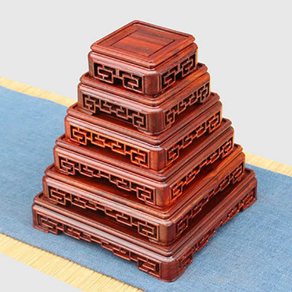 Bonsai Square Redwood Carve Base Hollow Out Pedestal Nature Redwood Display Shelf Flower Stands Vase Tray Planter Pots