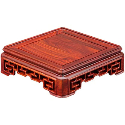 Bonsai Square Redwood Carve Base Hollow Out Pedestal Nature Redwood Display Shelf Flower Stands Vase Tray Planter Pots