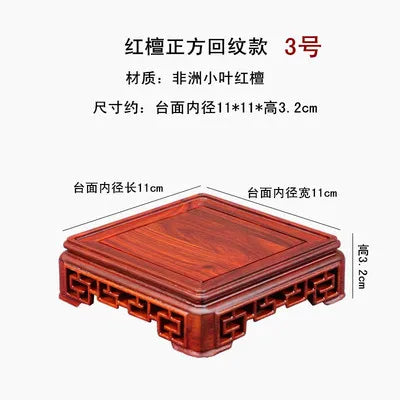 Bonsai Square Redwood Carve Base Hollow Out Pedestal Nature Redwood Display Shelf Flower Stands Vase Tray Planter Pots