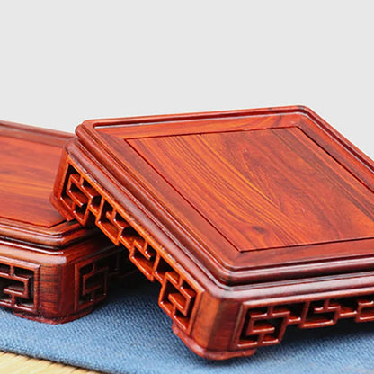 Bonsai Square Redwood Carve Base Hollow Out Pedestal Nature Redwood Display Shelf Flower Stands Vase Tray Planter Pots