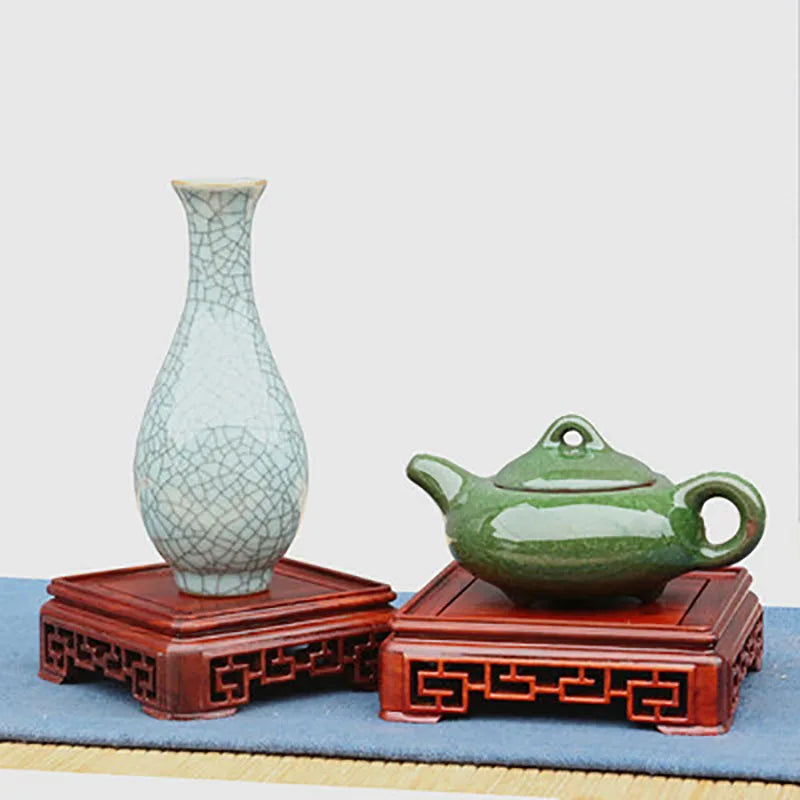 Bonsai Square Redwood Carve Base Hollow Out Pedestal Nature Redwood Display Shelf Flower Stands Vase Tray Planter Pots