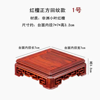 Bonsai Square Redwood Carve Base Hollow Out Pedestal Nature Redwood Display Shelf Flower Stands Vase Tray Planter Pots