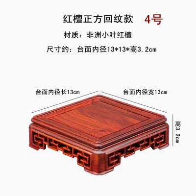 Bonsai Square Redwood Carve Base Hollow Out Pedestal Nature Redwood Display Shelf Flower Stands Vase Tray Planter Pots