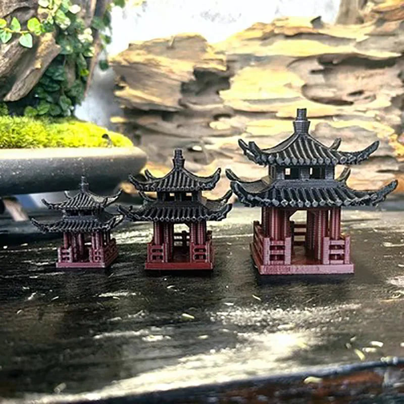 Bonsai micro landscape , fish tanks, small decorative items, Chinese ancient architectural models, courtyards, pavilions