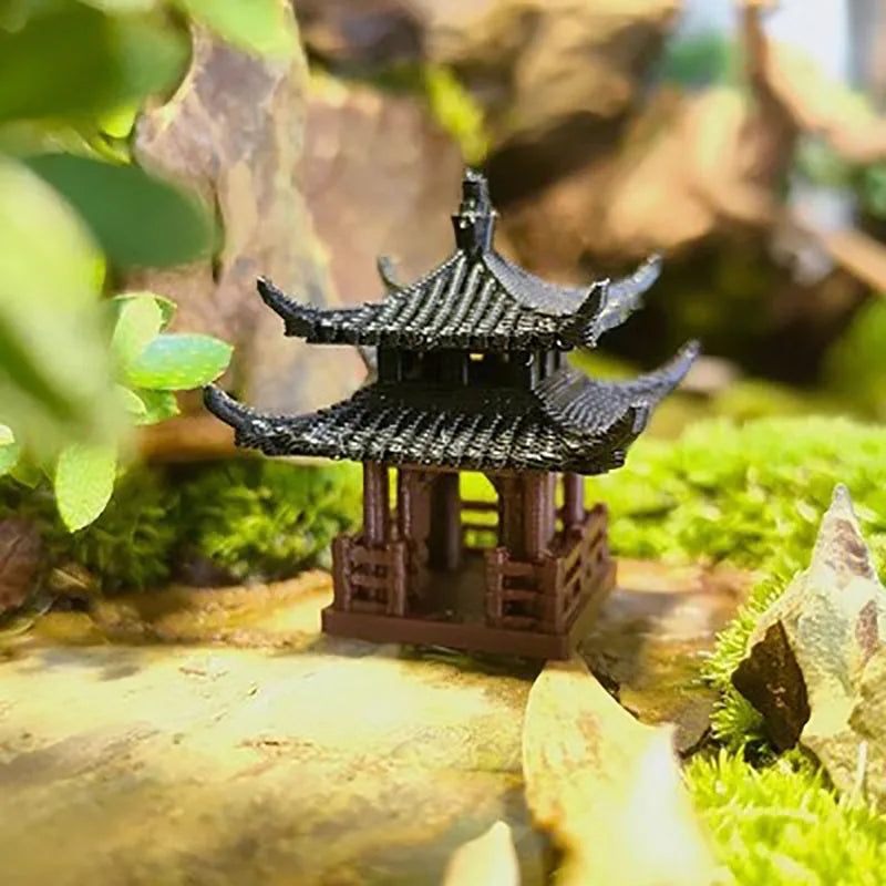 Bonsai micro landscape , fish tanks, small decorative items, Chinese ancient architectural models, courtyards, pavilions