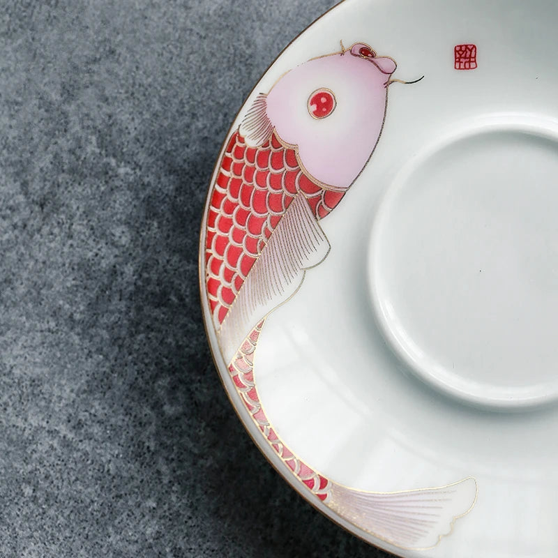 Borosilicate glass cup bowl set Chinese porcelain tureen gaiwan cup saucer lid fish print clear cup bowls in China