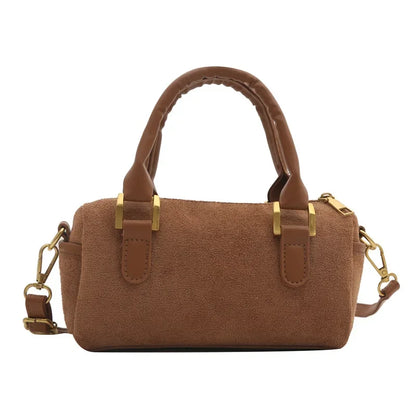 Boston Bag 2024 New Crossbody Bag Women's Suede Frosted Retro Handheld Cylinder Bag Luxury Handbags  Designer Bags